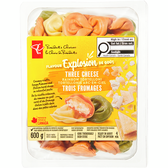 President's Choice Flavour Explosion Three Cheese Rainbow Tortelloni Filled Pasta 255 g, $1.96/100g