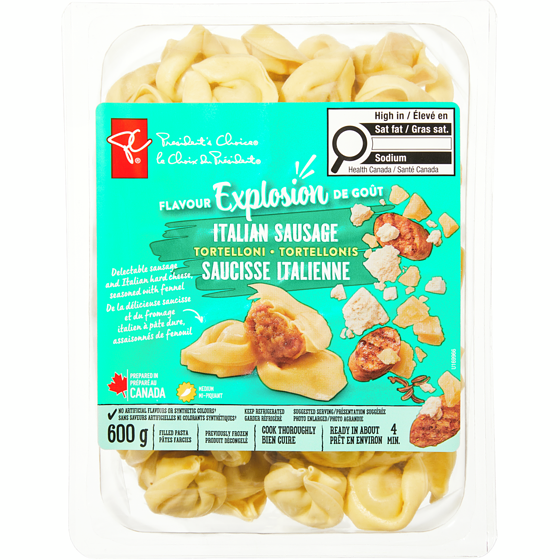 President's Choice Flavour Explosion Italian Sausage Tortelloni Filled Pasta 600 g, $1.50/100g