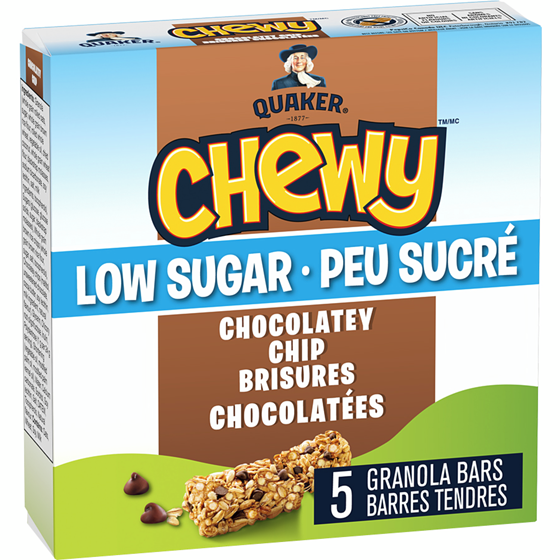 Quaker Chewy Peu sucré barres tendres Brisures chocolatées, 5 unités. 120 g, 2,08 $/100g