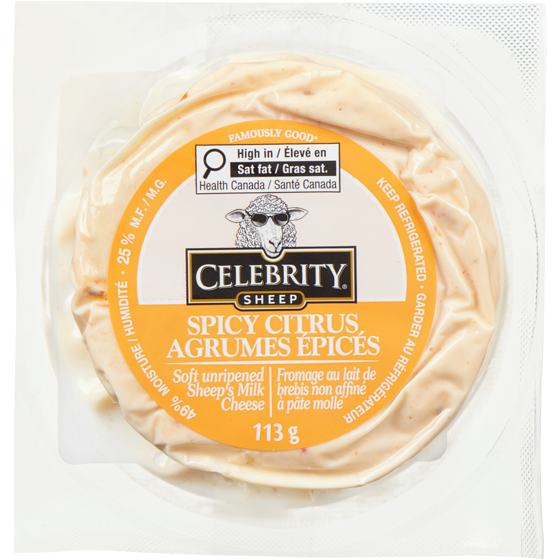 Celebrity Soft Unripened Sheep's Milk Cheese Spicy Citrus 25 % M.F. 113 g, $5.74/100g