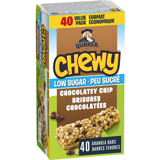 Quaker Chewy Low Sugar Chocolatey Chip Granola Bars, Value Pack, 40 Bars 960 g, $1.46/100g