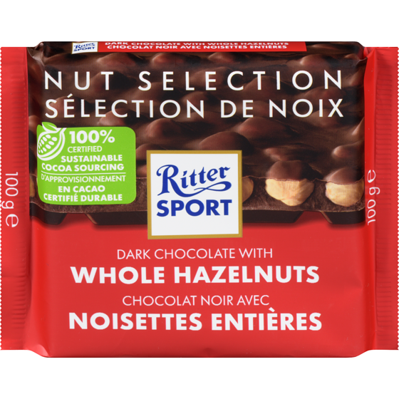 Ritter Sport Dark Chocolate With Whole Hazelnuts 100 g, $4.00/100g