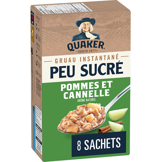 Quaker Peu sucré gruau instantané saveur Pommes et cannelle (8 sachets). 232 g, 1,63 $/100g