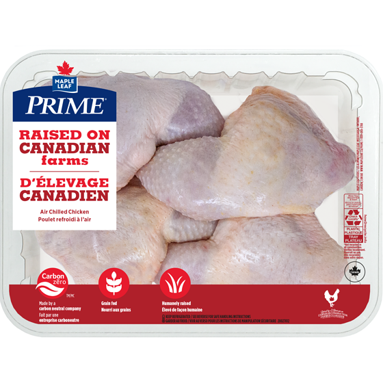 Maple Leaf Prime Cuisse de poulet (attachée au dos) 1 kg, 1,20 $/100g
