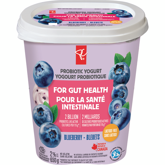 President's Choice Blueberry Probiotic Yogurt 650 g, $0.69/100g