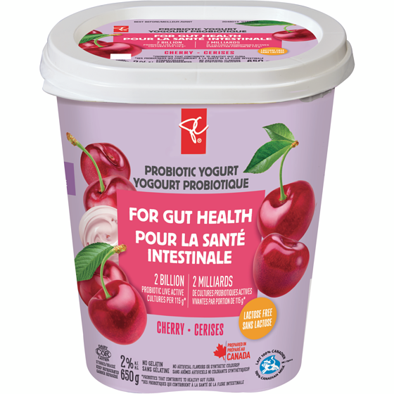 President's Choice Cherry Probiotic Yogurt 650 g, $0.54/100g