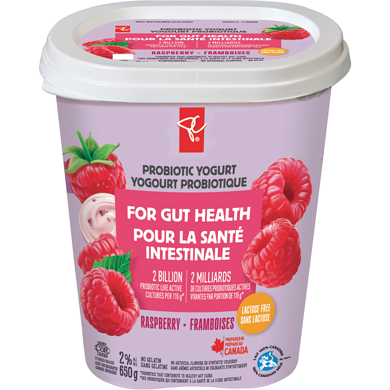 President's Choice Raspberry Probiotic Yogurt 650 g, $0.69/100g