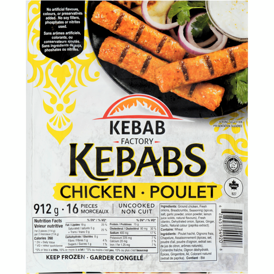 Kebab Factory Chicken Kebab 912 g, $1.53/100g