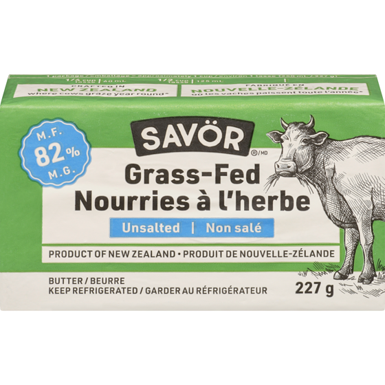 Savor Grass-Fed Butter Unsalted 82 % M.F. 227 g, $4.09/100g
