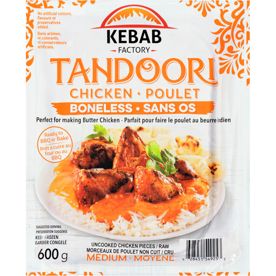 Kebab Factory Tandoori Chicken Boneless 600 g, $2.17/100g