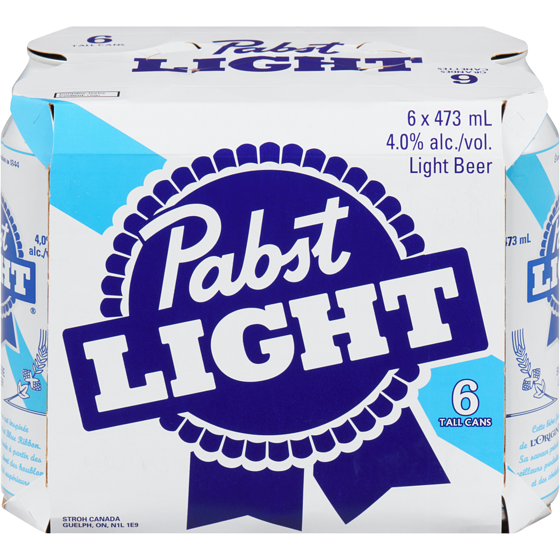 Pabst Light Lager (ID required at pick-up) 6x473.0 ml, $0.53/100ml
