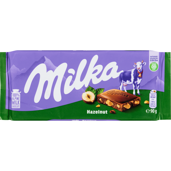 Milka Pièces de noisette 90 g, 3,88 $/100g